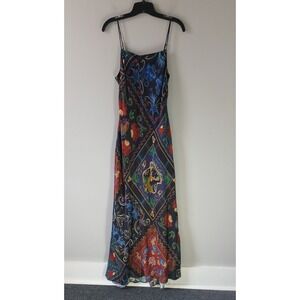 Farm Rio Women's Size Large Arabesque Scarves Maxi Slip Dress Blue Floral Animal